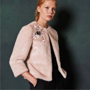 Ted Baker Kaatya Embellished Faux-Fur Crop Jacket Pink